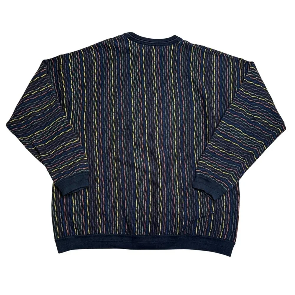 Y2K Pronto Uomo Multicolor Striped Knit Sweater Xl Mens Textured Cotton Pullover